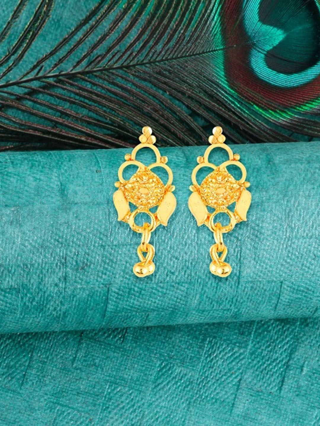 

Vighnaharta Gold-Toned Leaf Shaped Drop Earrings