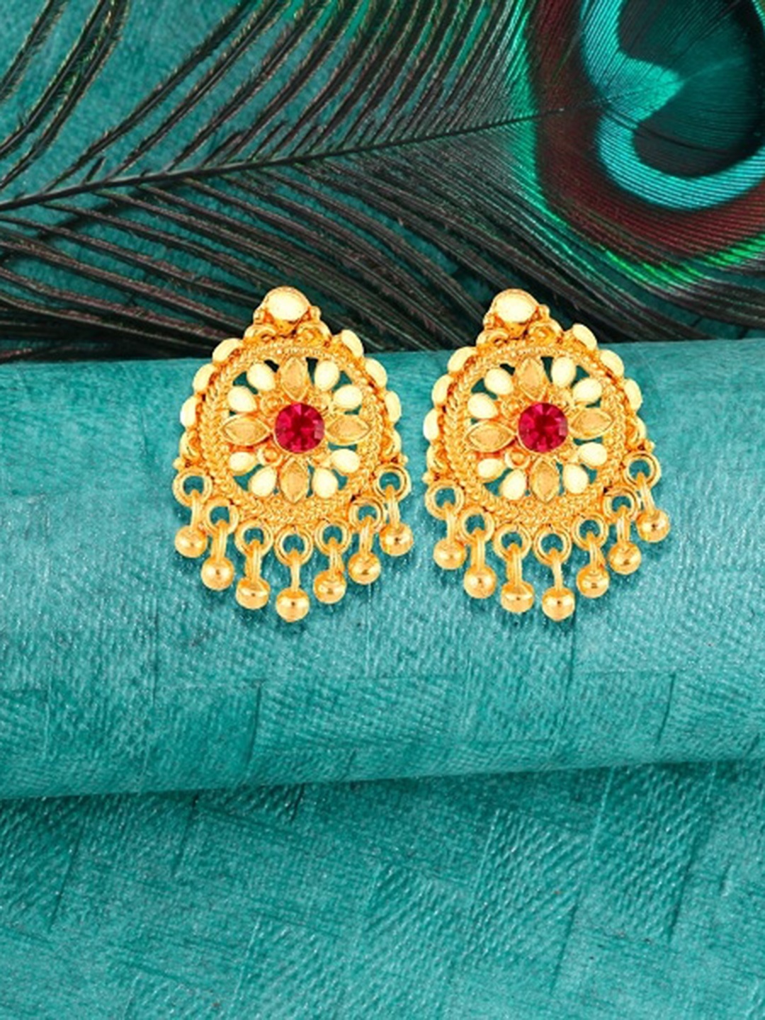 

Vighnaharta Gold-Toned CZ Studded Floral Studs Earrings