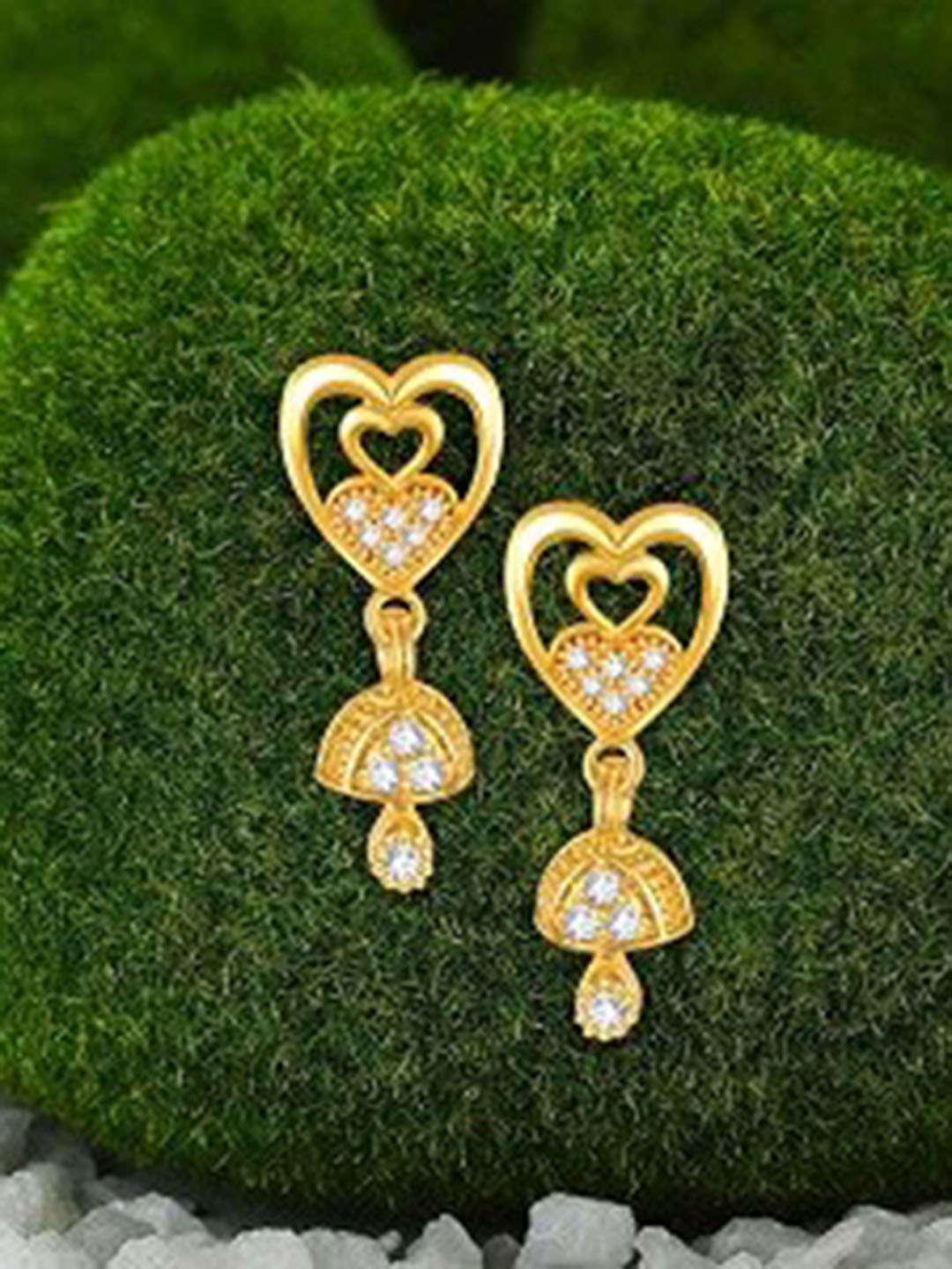 

Vighnaharta Gold-Plated Stone-Studded Heart Shaped Drop Earrings