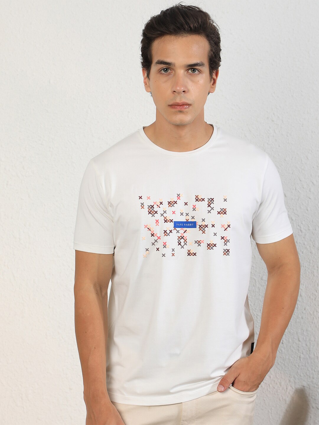 

RARE RABBIT Men Alpine Printed Slim Fit T-Shirt, Off white