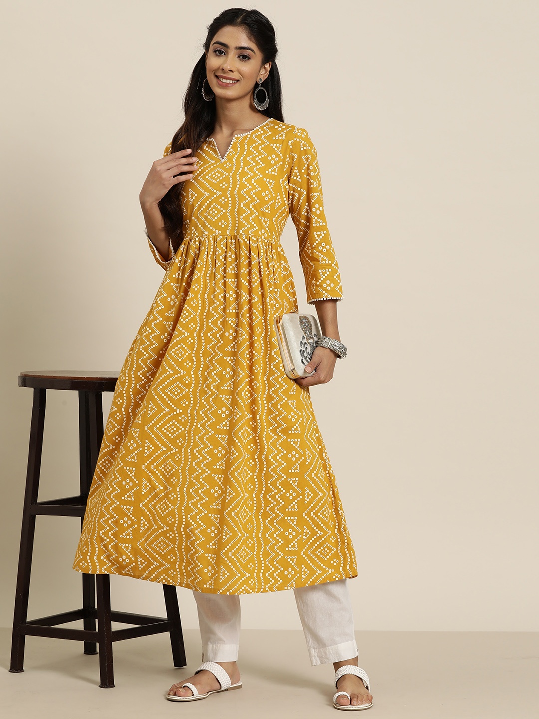 

HERE&NOW Women Bandhani Printed Kurta, Yellow