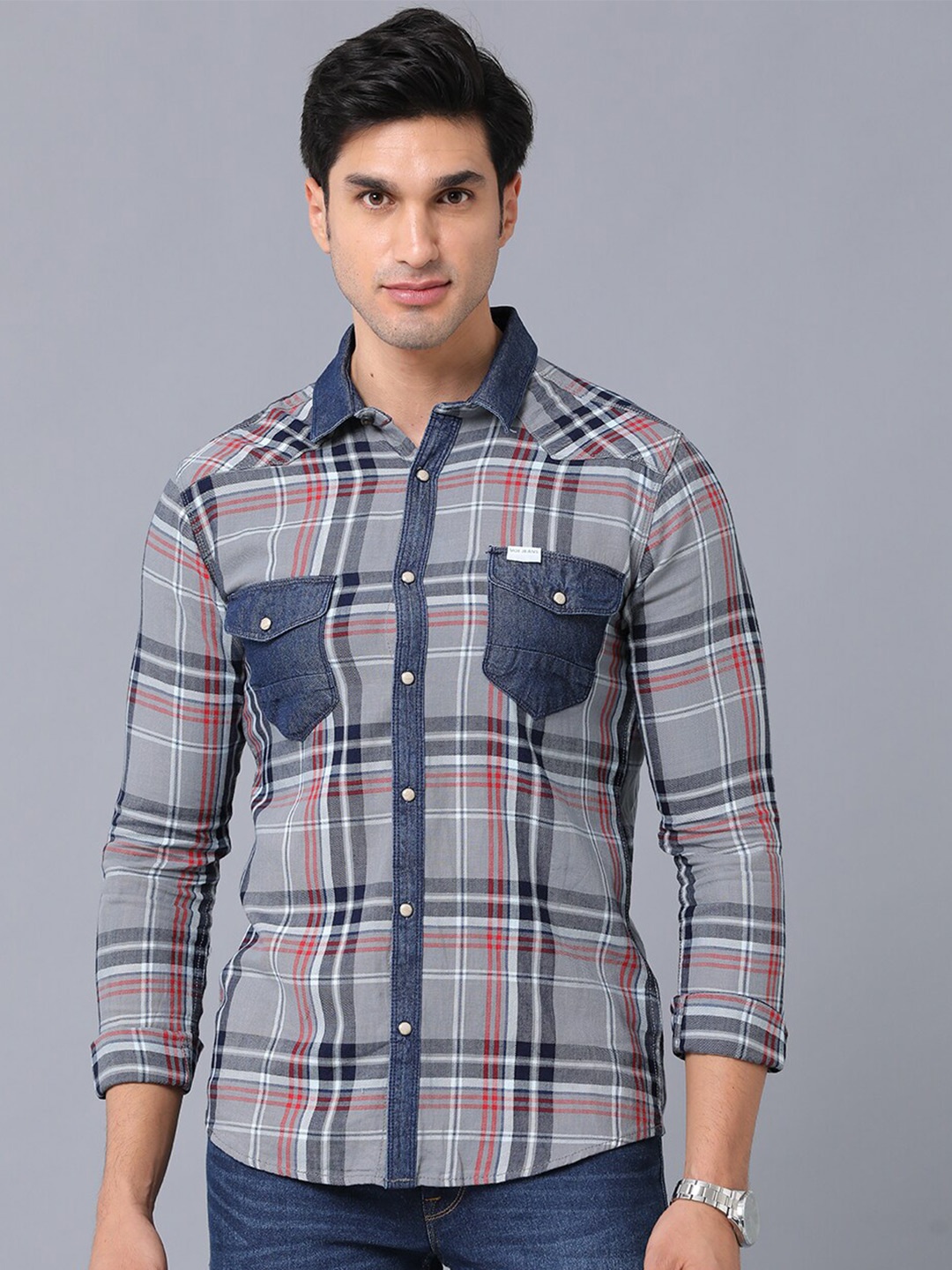 

Voi Jeans Other Checks Slim Fit Cotton Casual Shirt, Blue