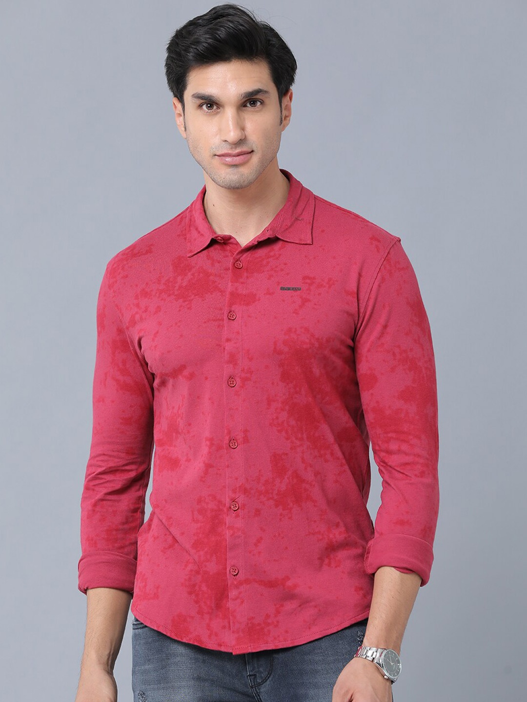 

Voi Jeans Abstract Printed Slim Fit Cotton Casual Shirt, Red