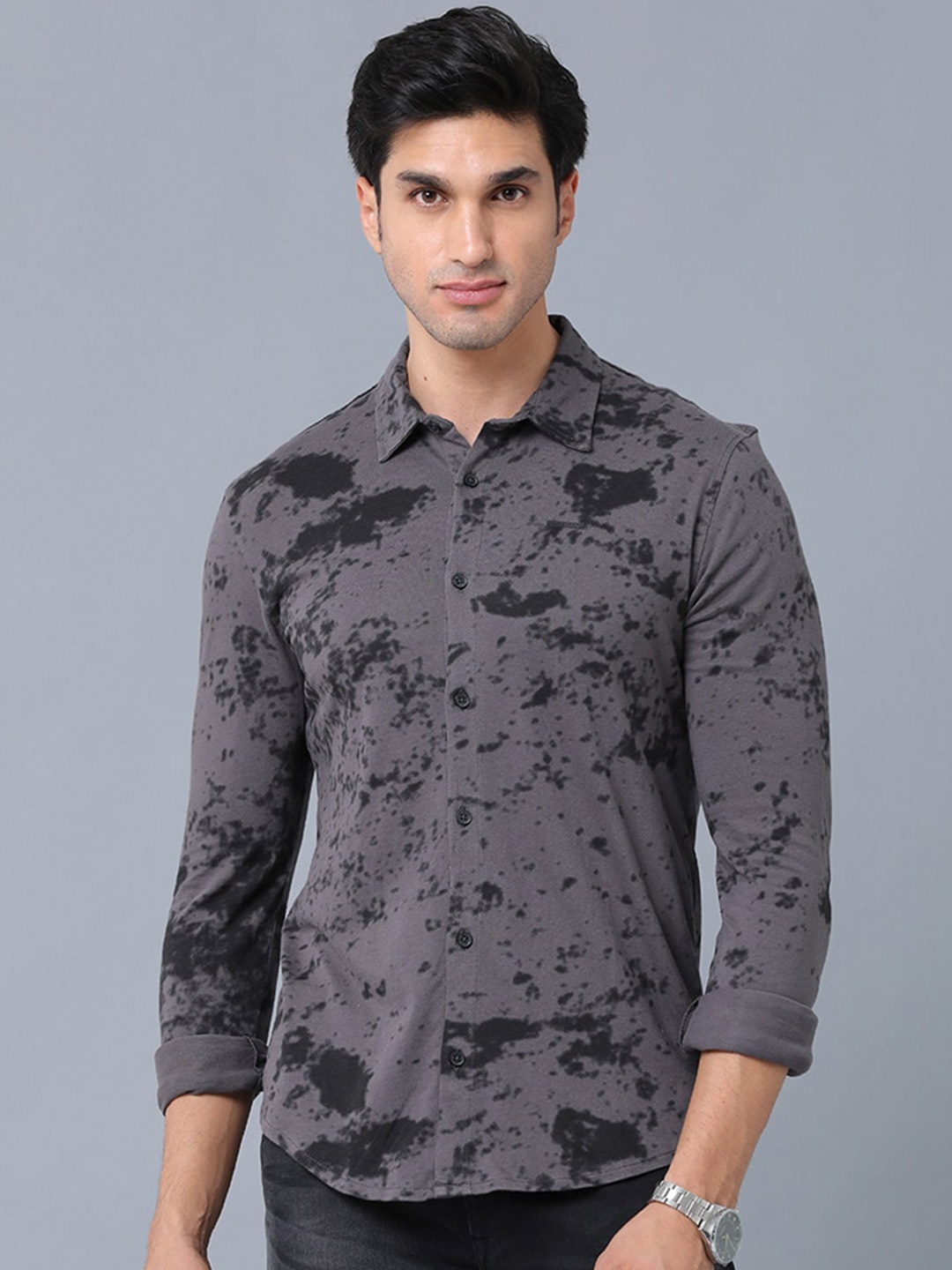 

Voi Jeans Slim Fit Abstract Opaque Printed Cotton Casual Shirt, Black