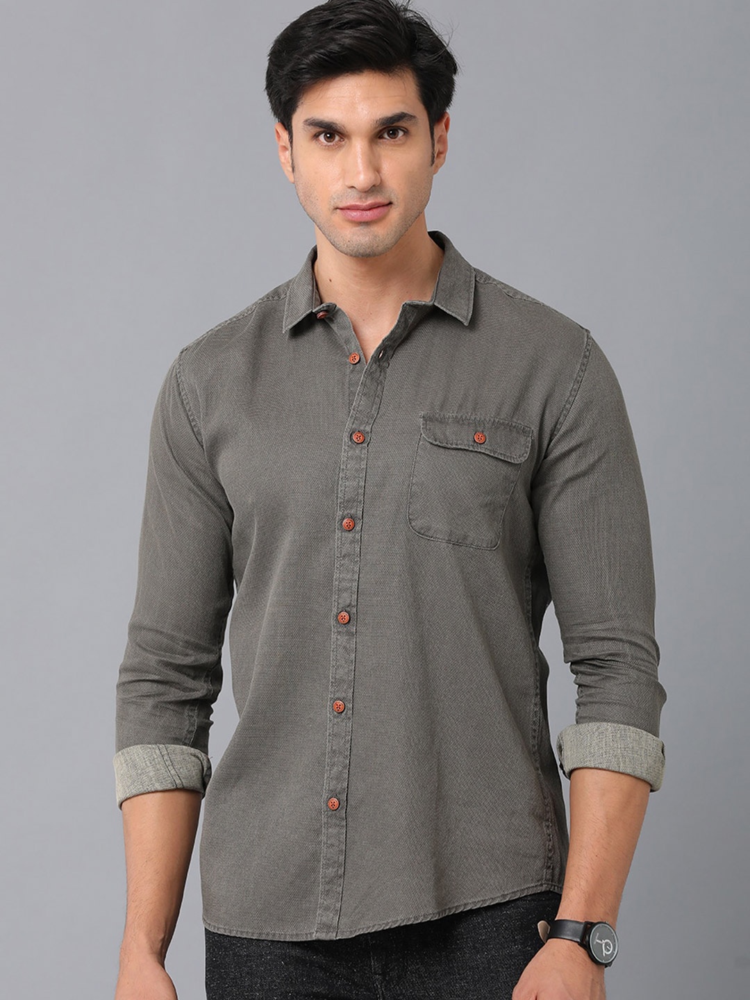 

Voi Jeans Spread Collar Slim Fit Cotton Casual Shirt, Grey