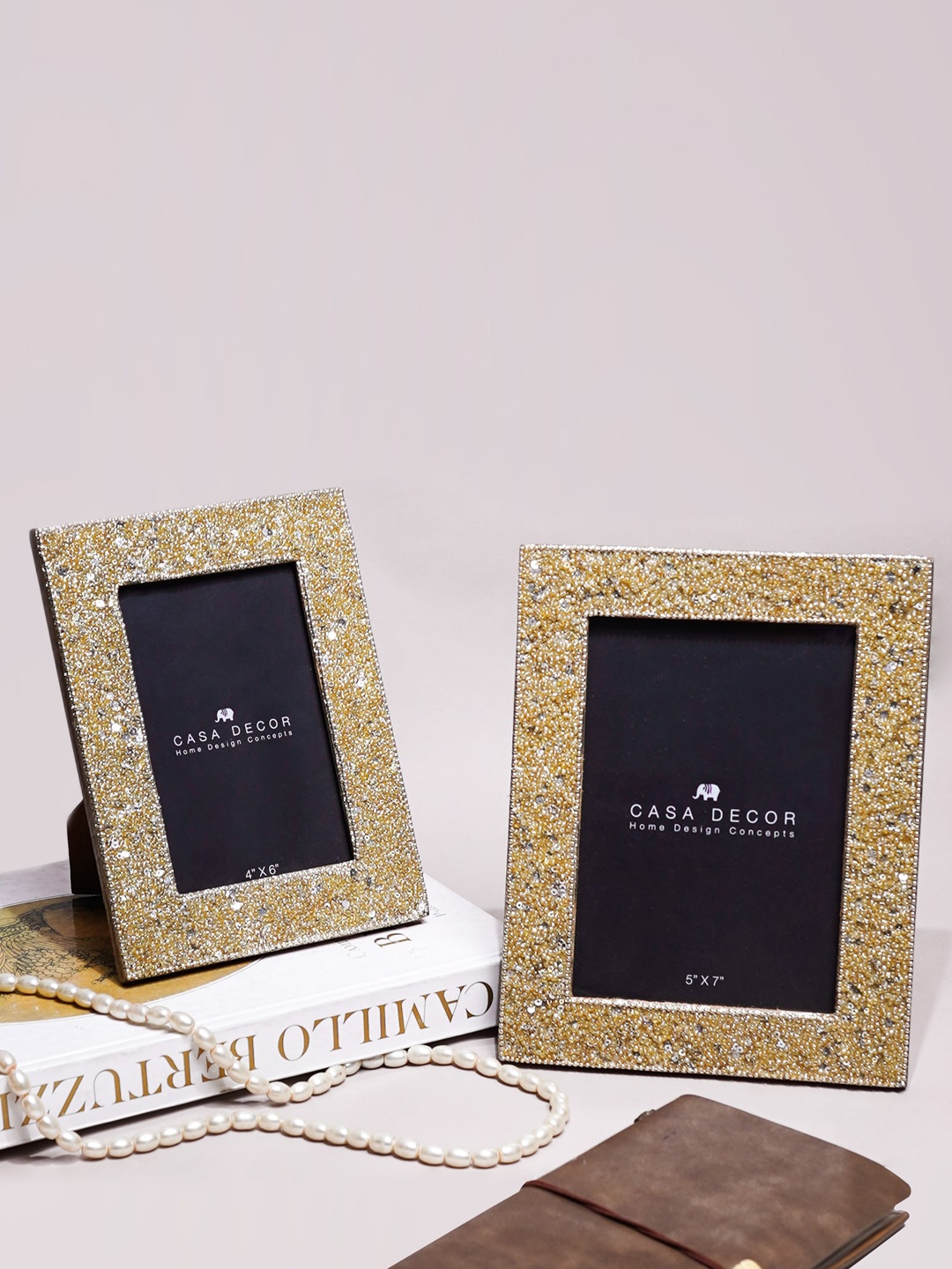 

CASA DECOR Black Glittery Table Photo Frame, Gold