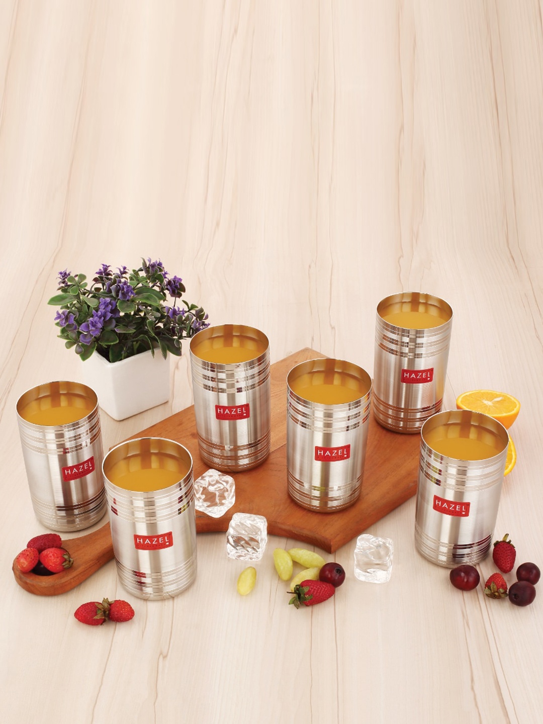 

HAZEL Silver Toned 6 Pieces Stainless Steel Water Or Juice Glasses 450ml Each