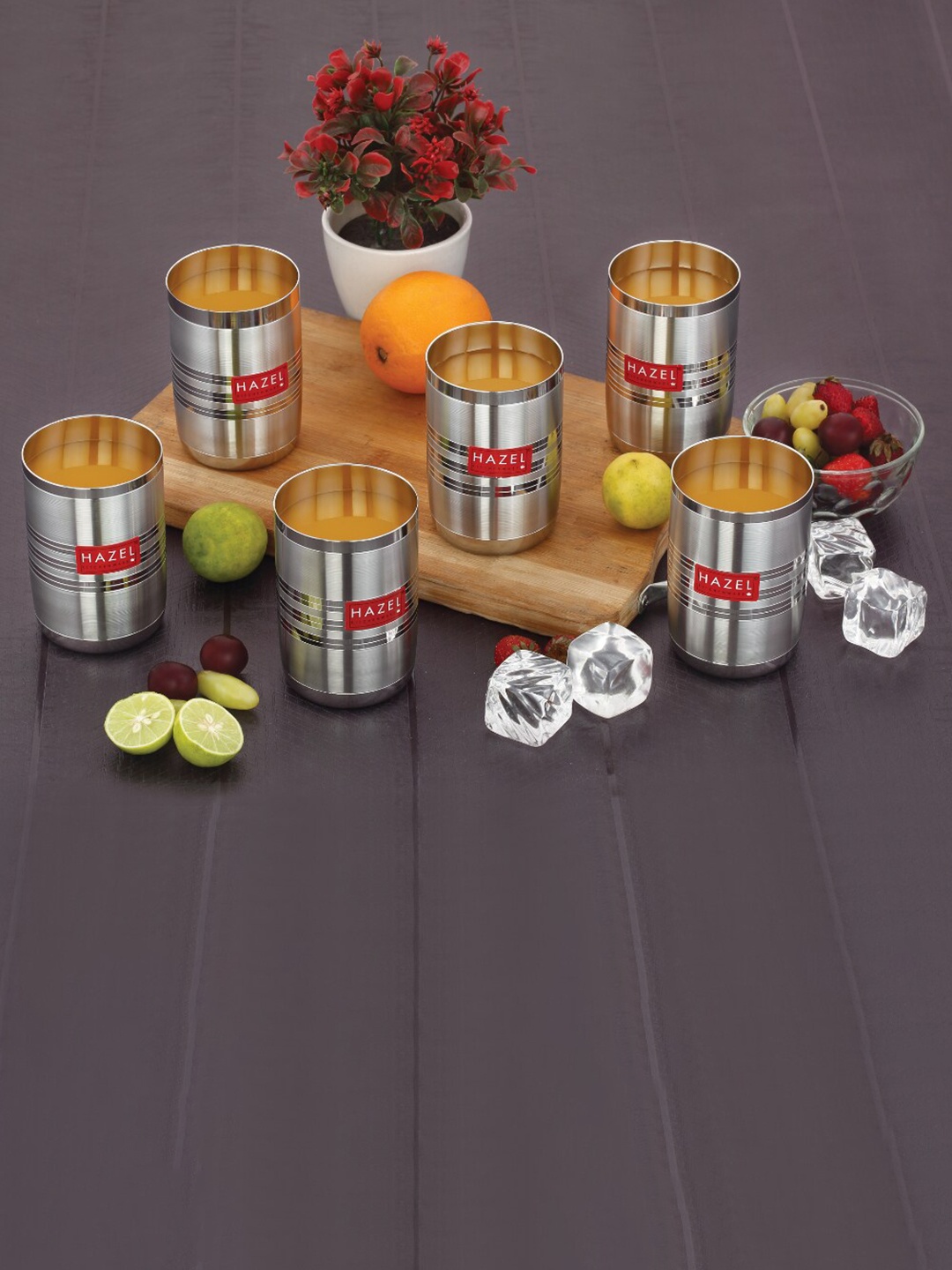 

HAZEL 6-Pcs Stainless Steel Water Or Juice Glasses - 350 ML Each, Silver