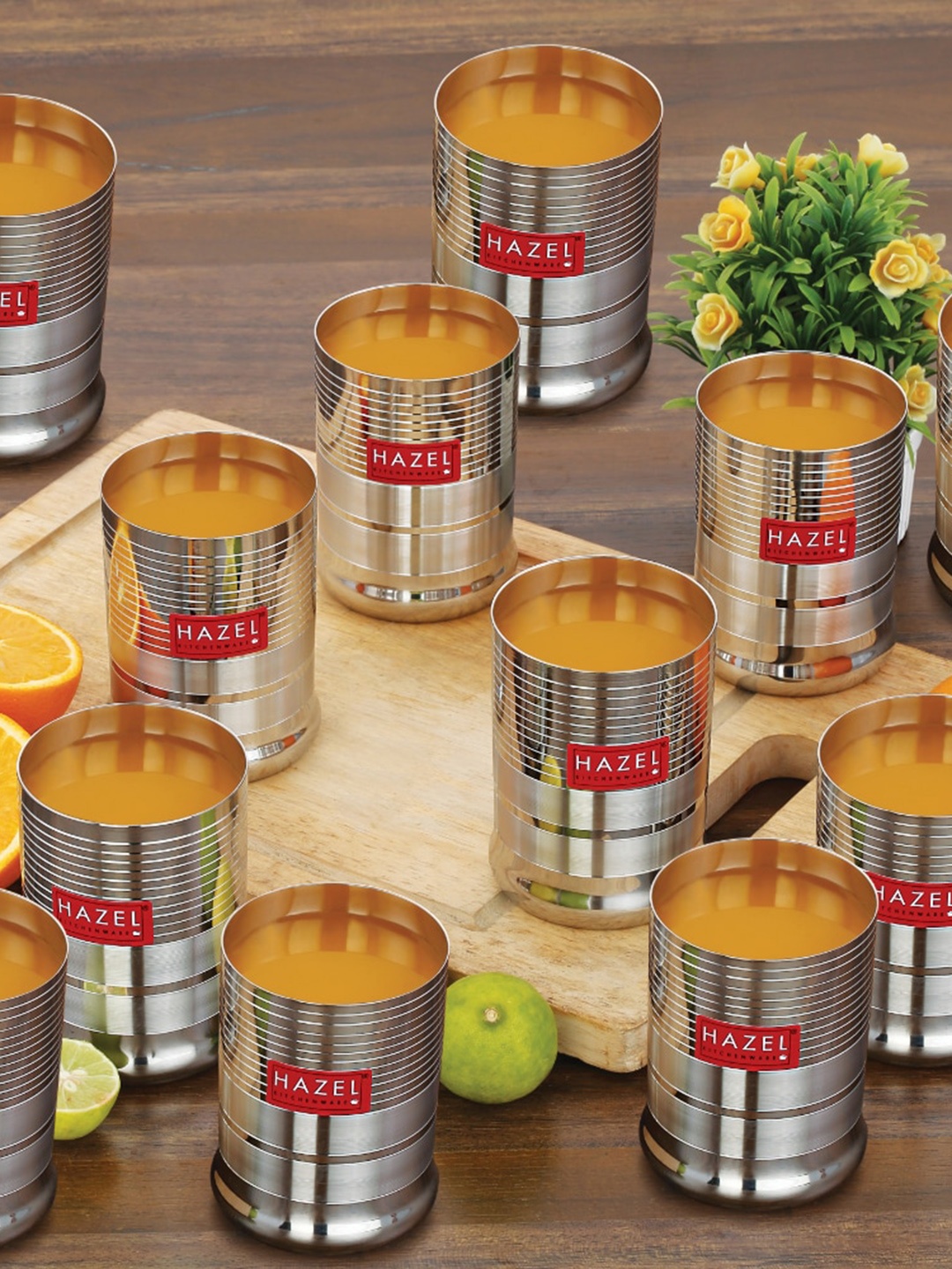 

HAZEL 12-Pcs Stainless Steel Water Or Juice Glasses - 350 ML Each, Silver