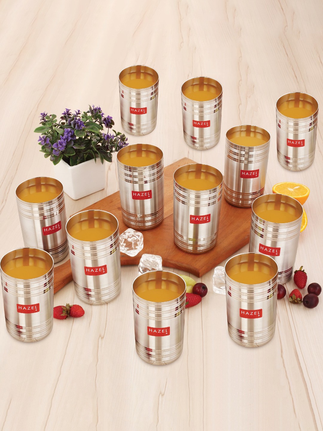 

HAZEL 12-Pcs Stainless Steel Water Glasses - 450 ML Each, Silver