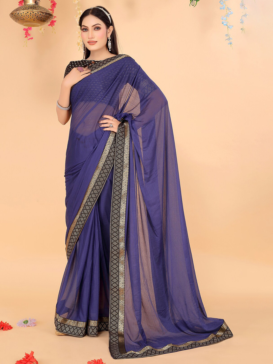 

SAADHVI Woven Art Silk Saree, Navy blue