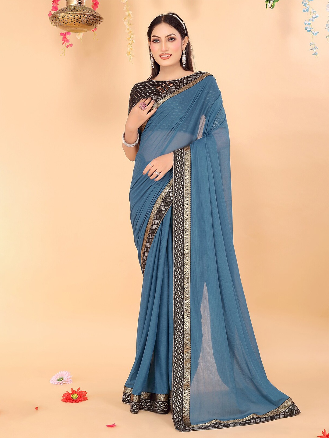 

SAADHVI Woven Design Border Zari Art Silk Saree, Teal