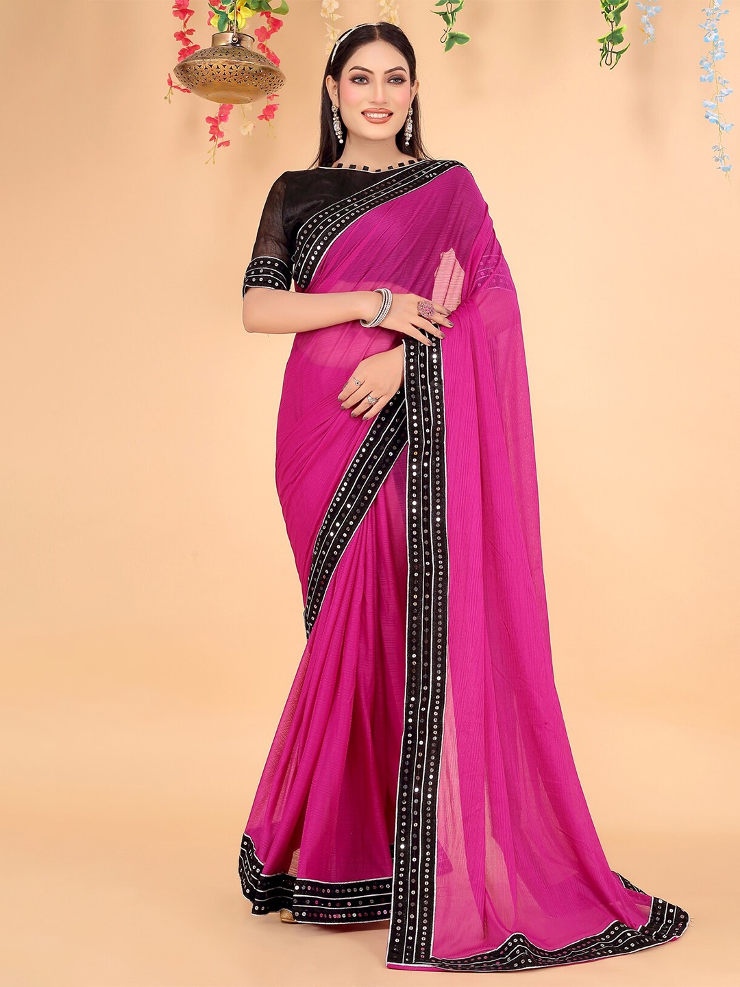 

SAADHVI Sequined Border Art Silk Saree, Purple