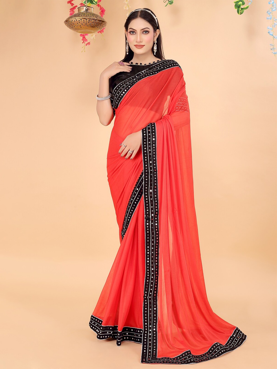 

SAADHVI Sequinned Art Silk Saree, Red