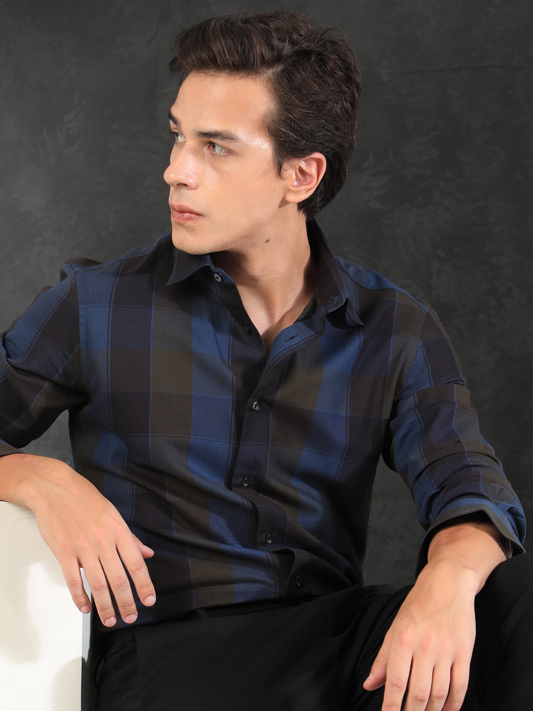 

RARE RABBIT Men Diolus Slim Fit Opaque Checked Cotton Shirt, Brown