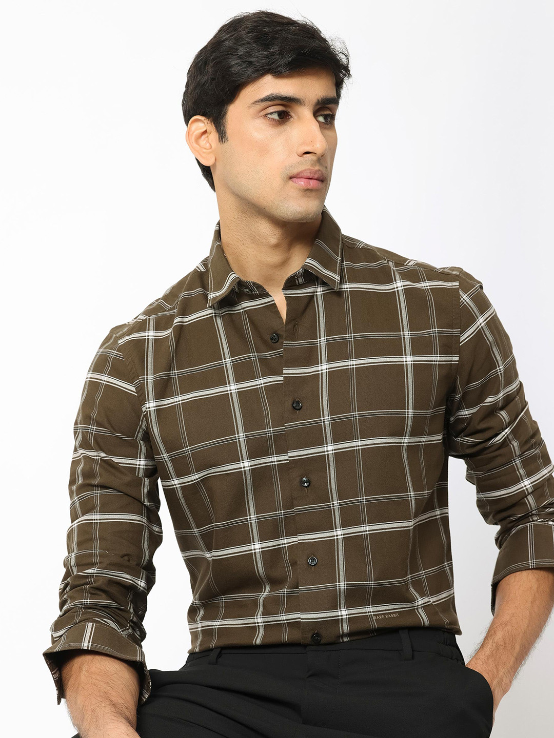 

RARE RABBIT Men Reesit Tartan Checked Opaque Slim Fit Shirt, Brown