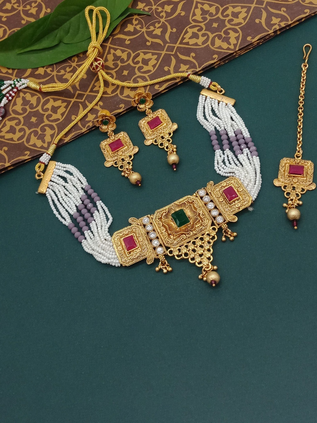 

AASHISH IMITATION Gold-Plated Beaded Jewellery Set