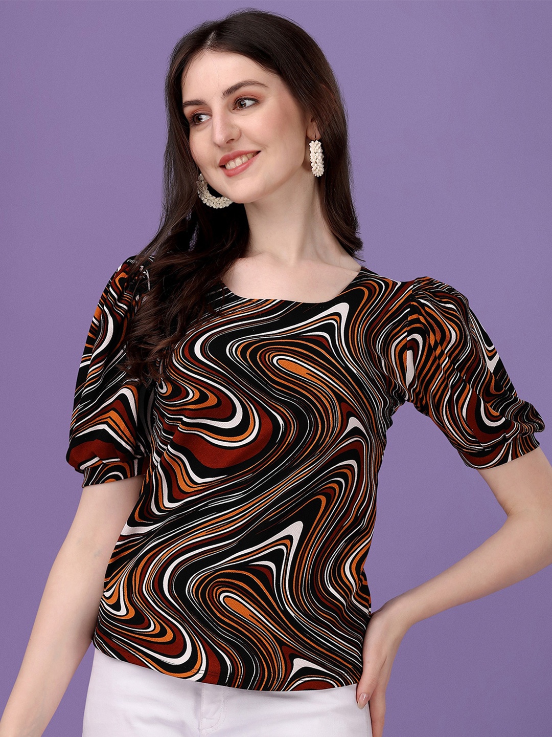 

SHEETAL Associates Abstract Printed Crepe Top, Black