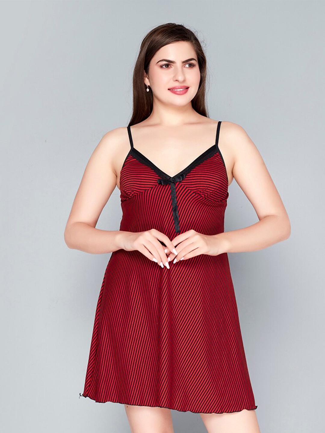 

Lady Love Striped Lace Detail Baby Doll, Red