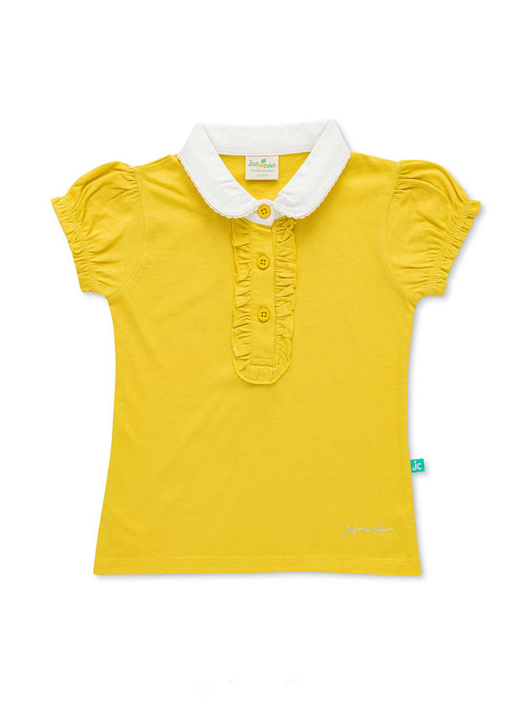 

JusCubs Girls Polo Collar Puff Sleeves Cotton T-shirt, Yellow