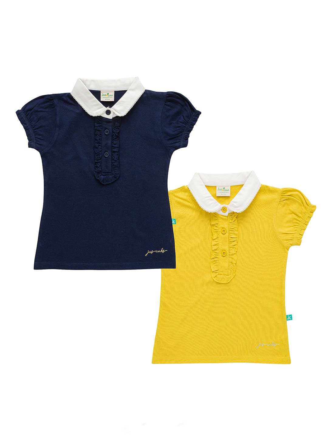 

JusCubs Girls Pack Of 2 Cotton Polo Collar T-shirt, Navy blue