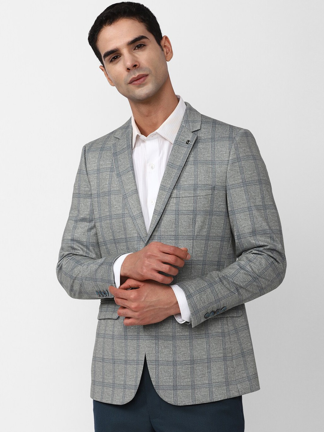 

Van Heusen Checked Single-Breasted Slim-Fit Formal Blazer, Grey