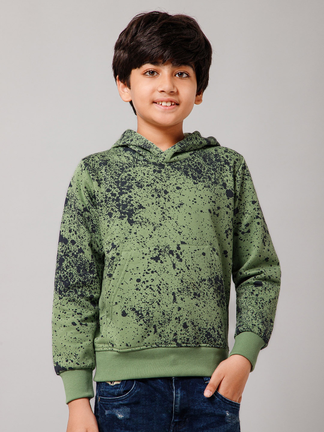 

Alan Jones Boys Abstract Printed Hooded Sweatshirt, Green