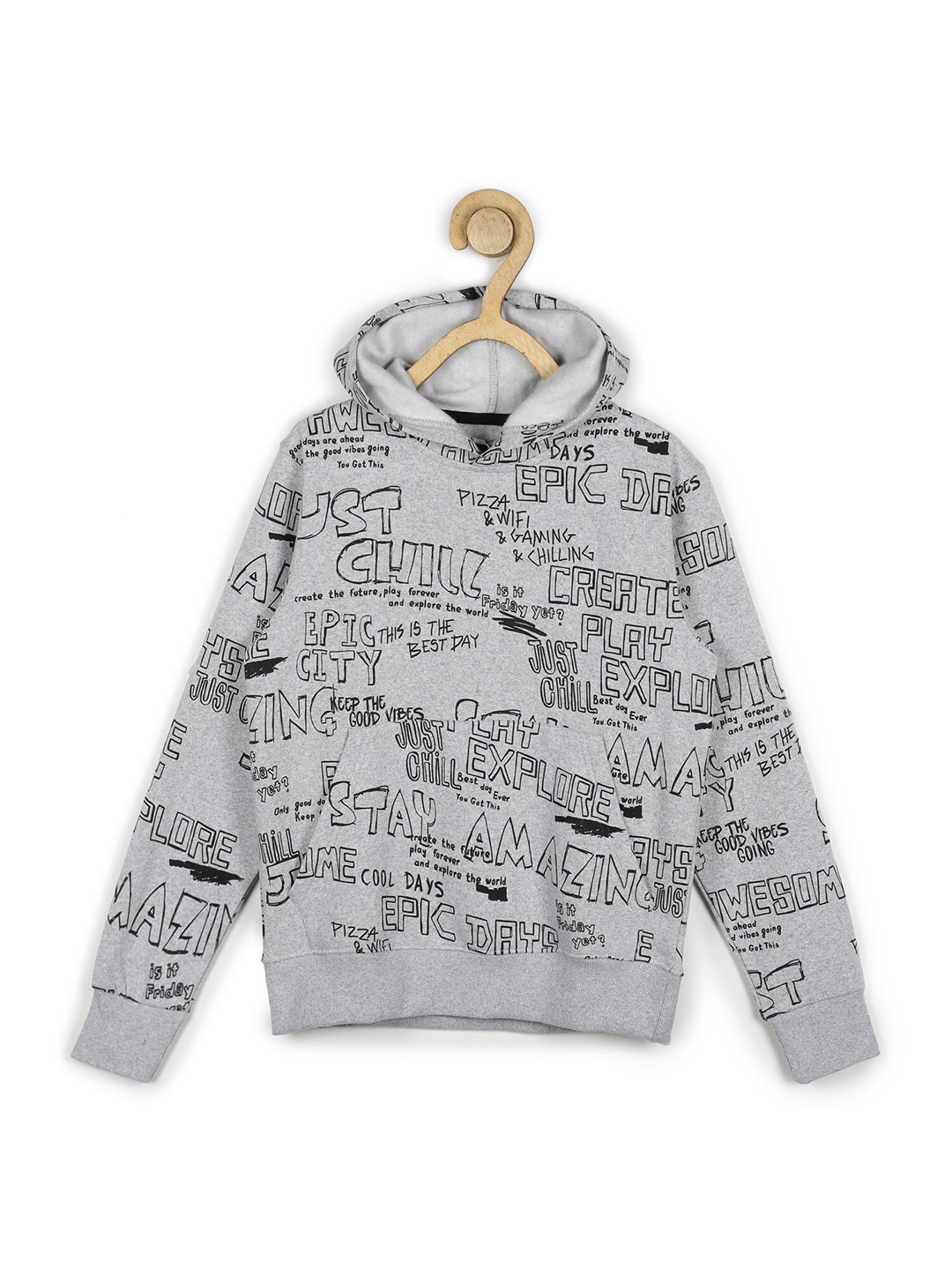 

Alan Jones Boys Typography Printed Hooded Pullover Sweatshirt, Grey