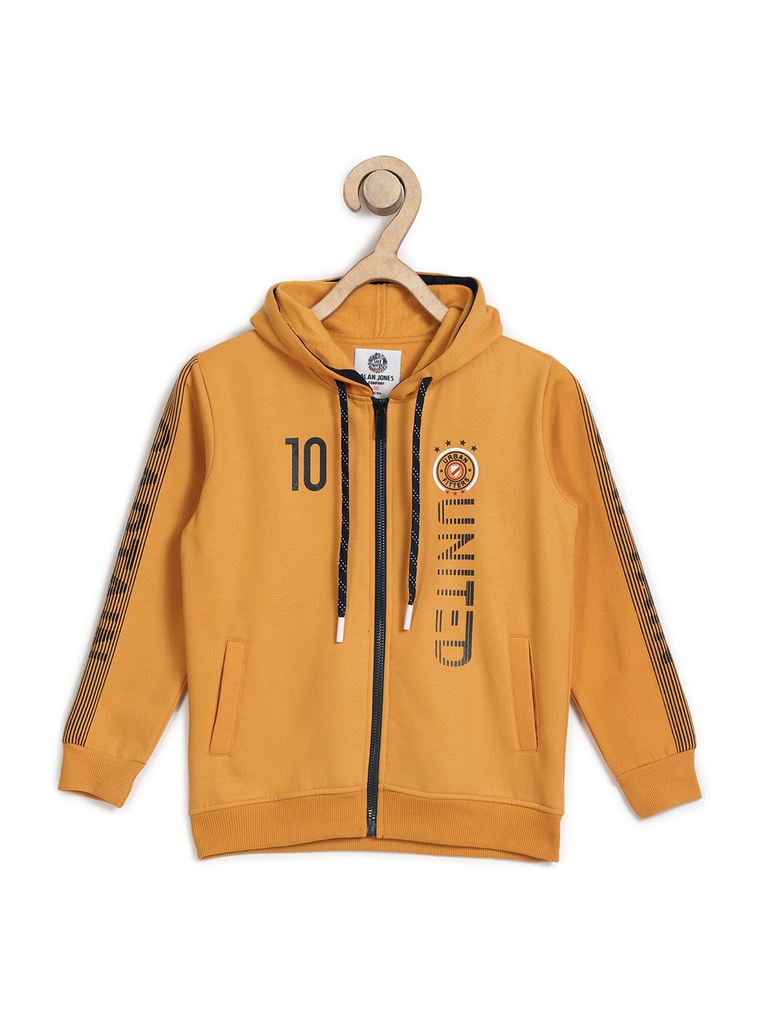 

Alan Jones Boys Typography Printed Hooded Sweatshirt, Mustard