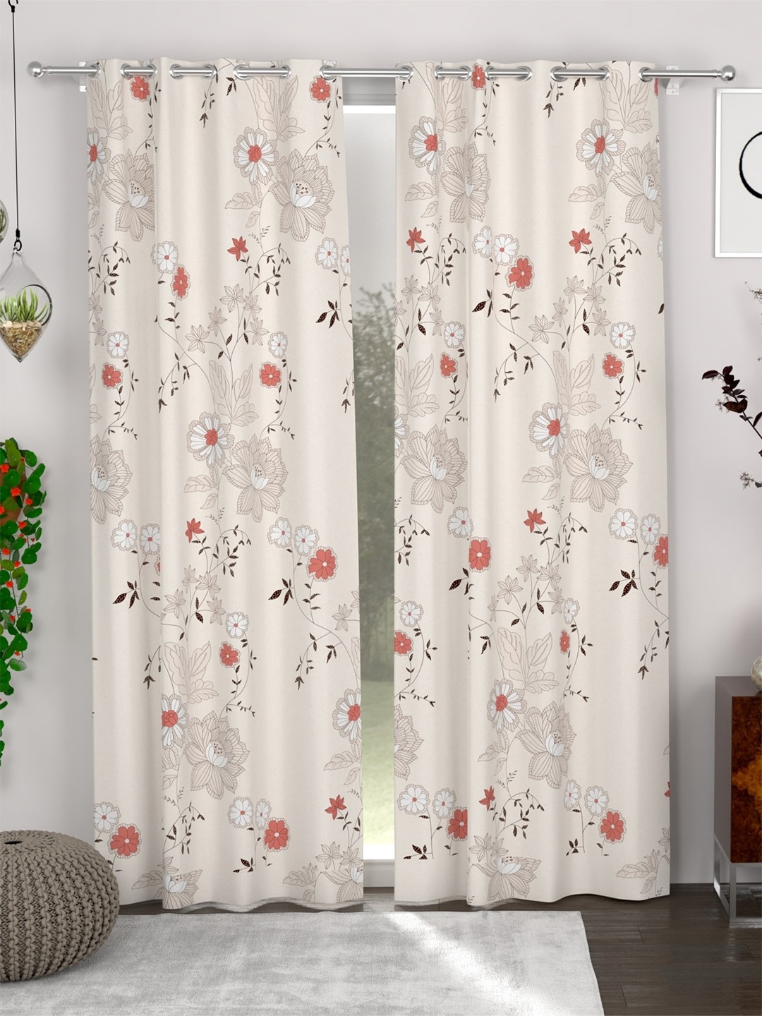 

CHHAVI INDIA Beige & White 2 Pieces Ethnic Motifs Sheer Door Curtains