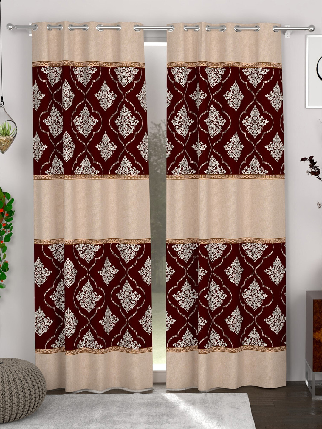 

CHHAVI INDIA Beige & Brown 2 Pieces Ethnic Motifs Printed Sheer Door Curtains