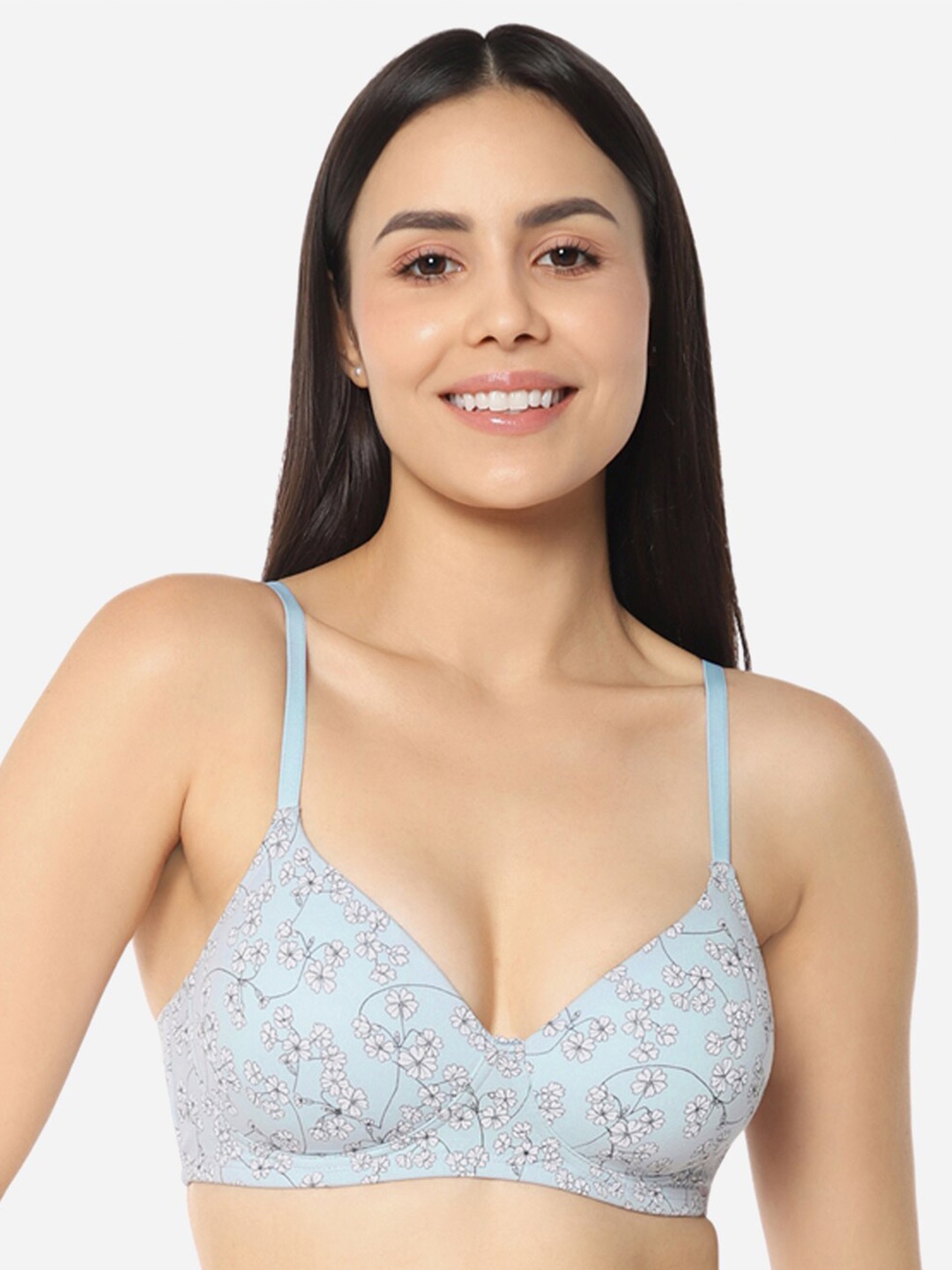 

Amante Printed Lightly Padded All Day Comfort Non-Wired Seamless T-Shirt Cotton Bra, Blue