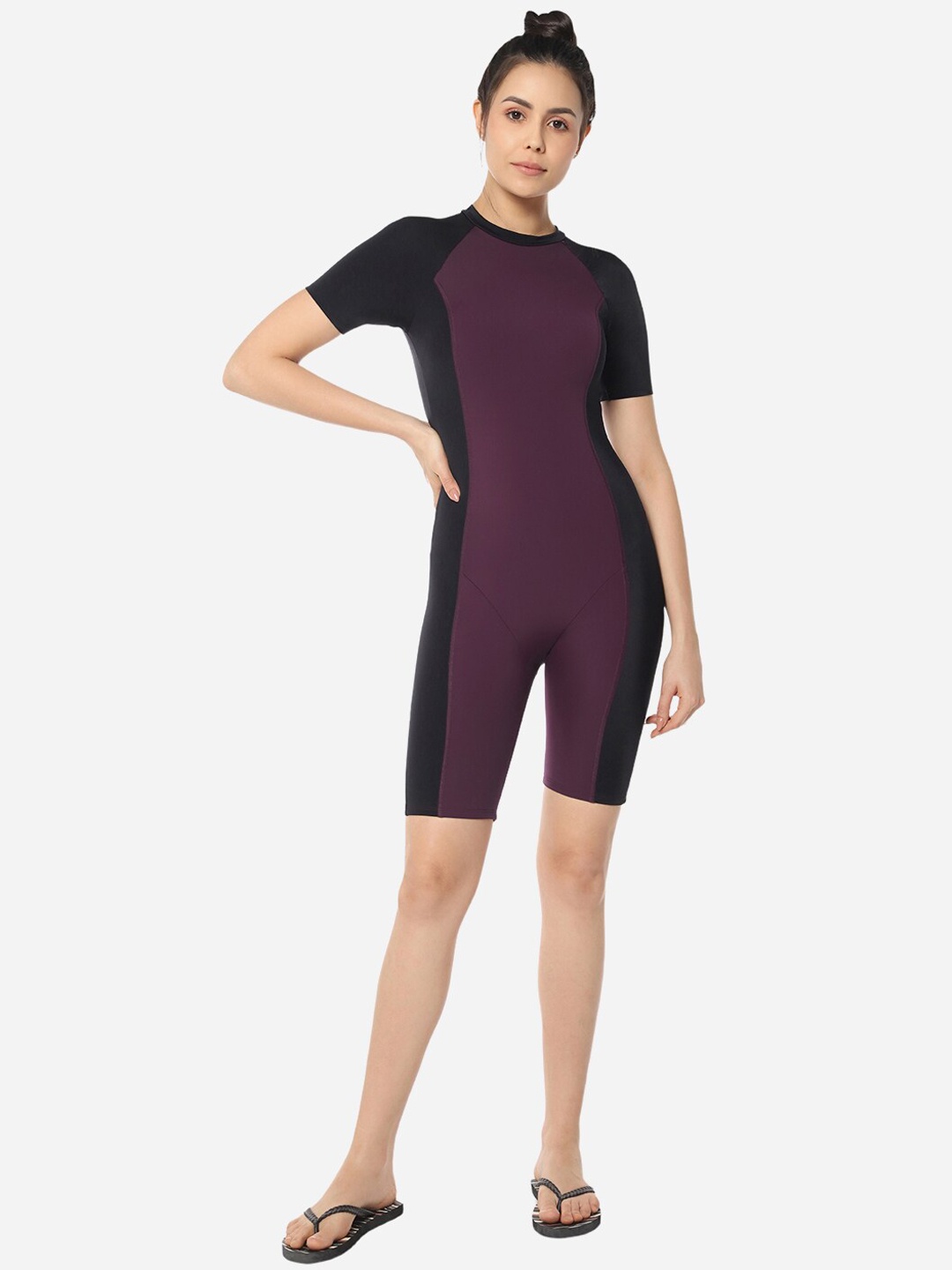 

Amante Colourblocked Padded Swimwear Legsuit, Purple