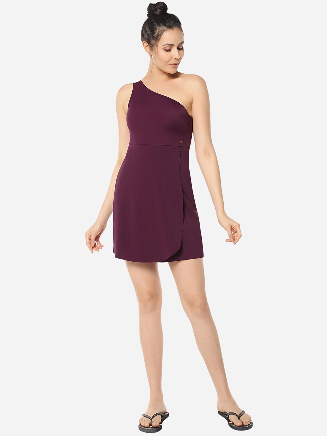

Amante Padded One Shoulder Neck Swimdress, Purple