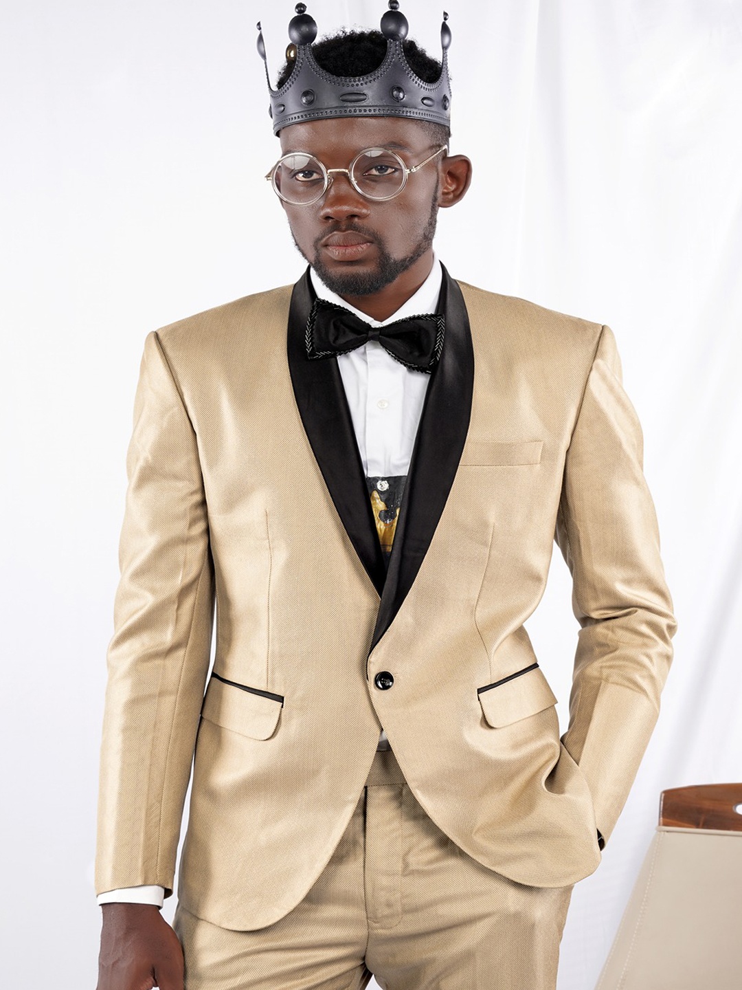 

FRENCH CROWN Shawl Collar Tuxedo Woolen Party Blazer, Cream