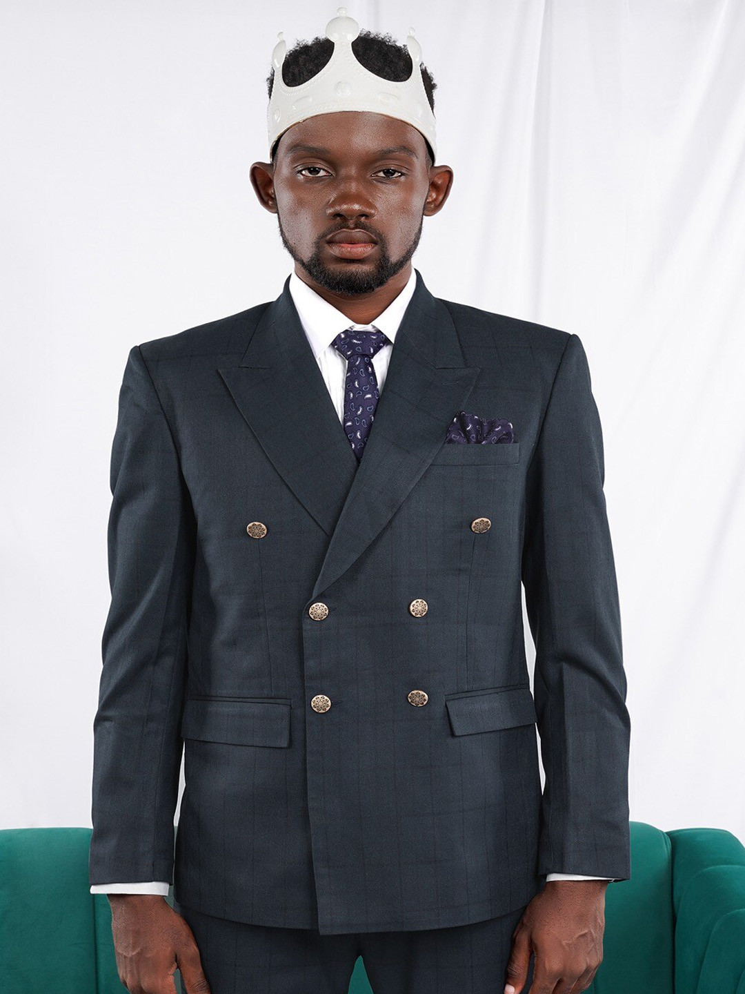 

FRENCH CROWN Double Breasted Blazer, Blue