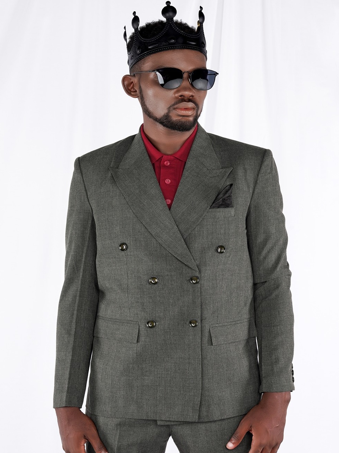 

FRENCH CROWN Double-Breasted Blazer, Grey