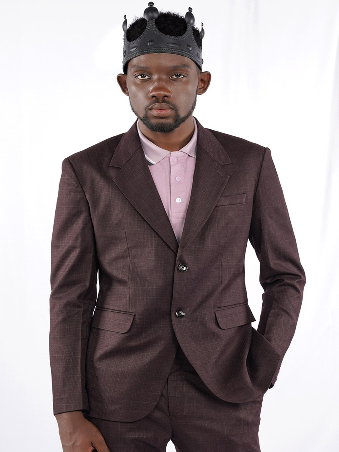 

FRENCH CROWN Peaked Lapel Single-Breasted Wool Blazer, Maroon
