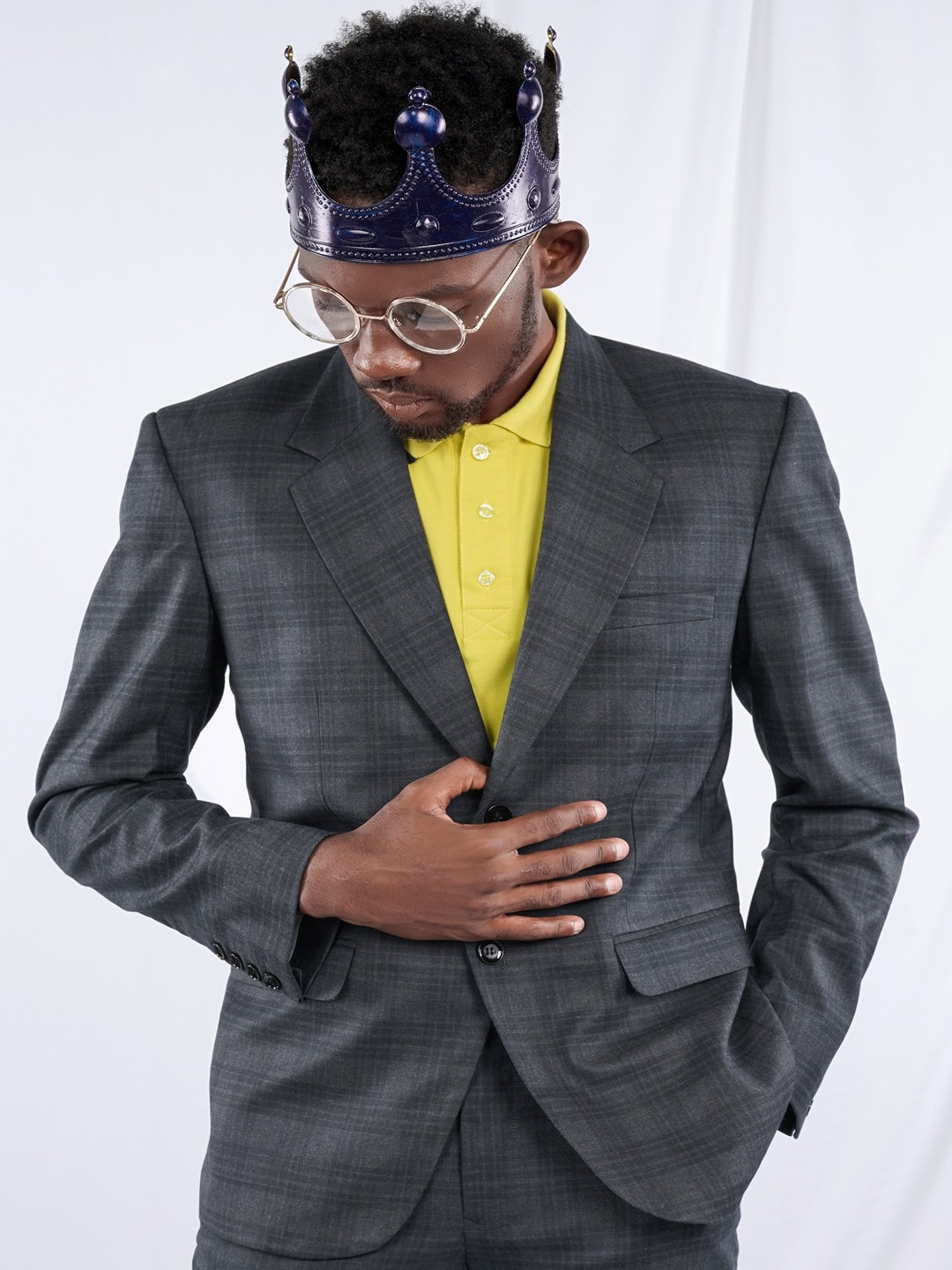 

FRENCH CROWN Checked Single Breasted Blazer, Grey