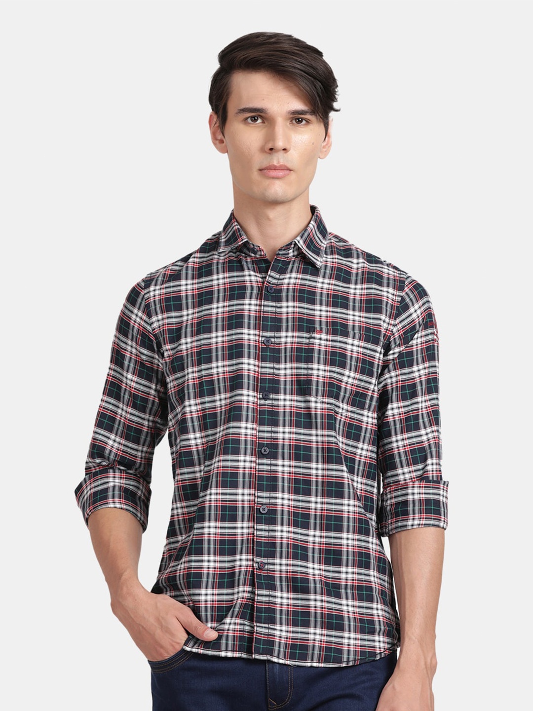 

t-base Tartan Checked Cotton Casual Shirt, Navy blue
