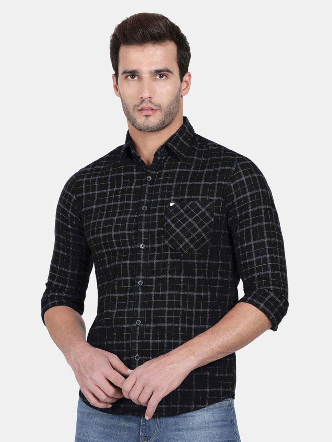 

t-base Opaque Checked Casual Shirt, Black
