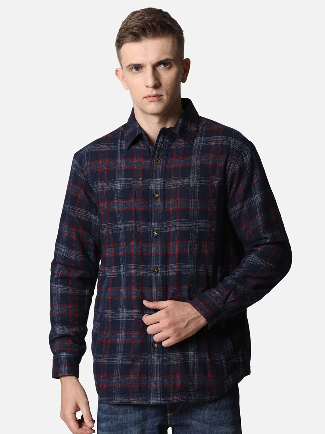 

t-base Tartan Checked Cotton Casual Shirt, Navy blue