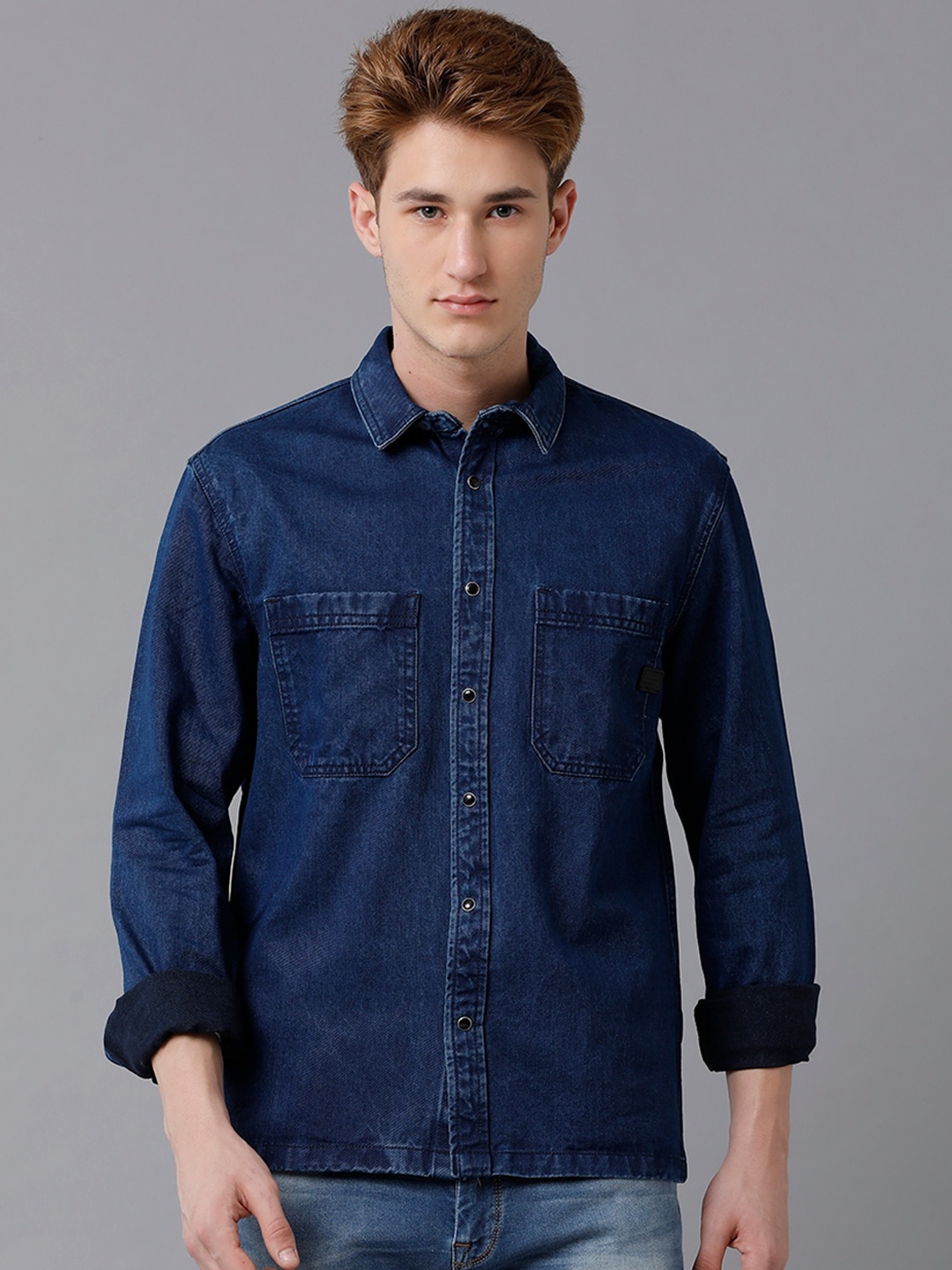 

Voi Jeans Spread Collar Pure Cotton Casual Shacket, Blue
