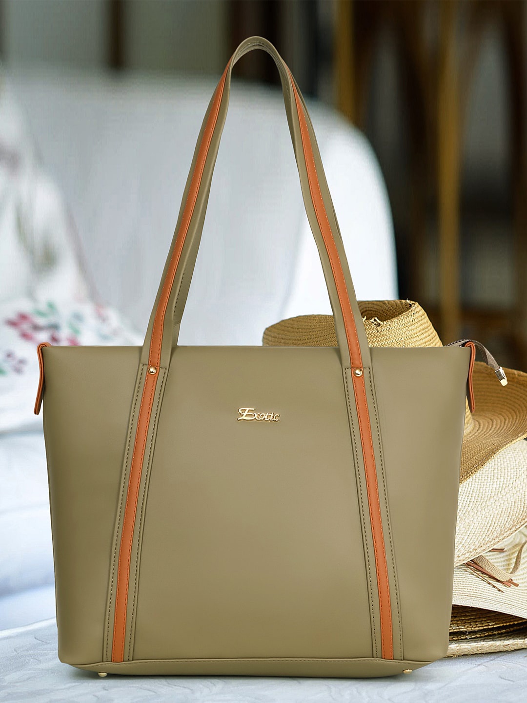 

Exotic Oversized Structured Shoulder Bag, Olive