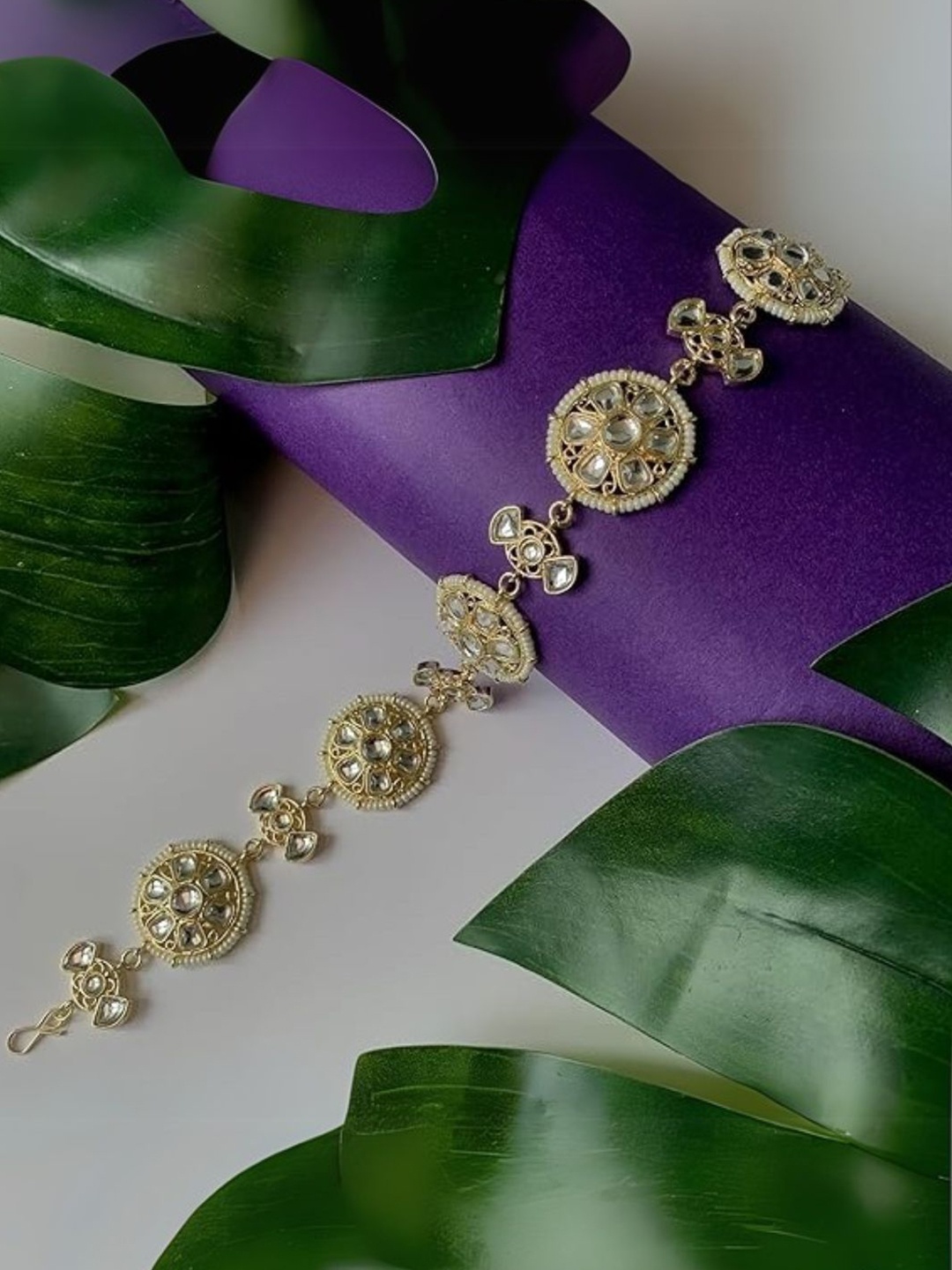 

I Jewels Gold-Plated Kundan-Studded Sheeshphool