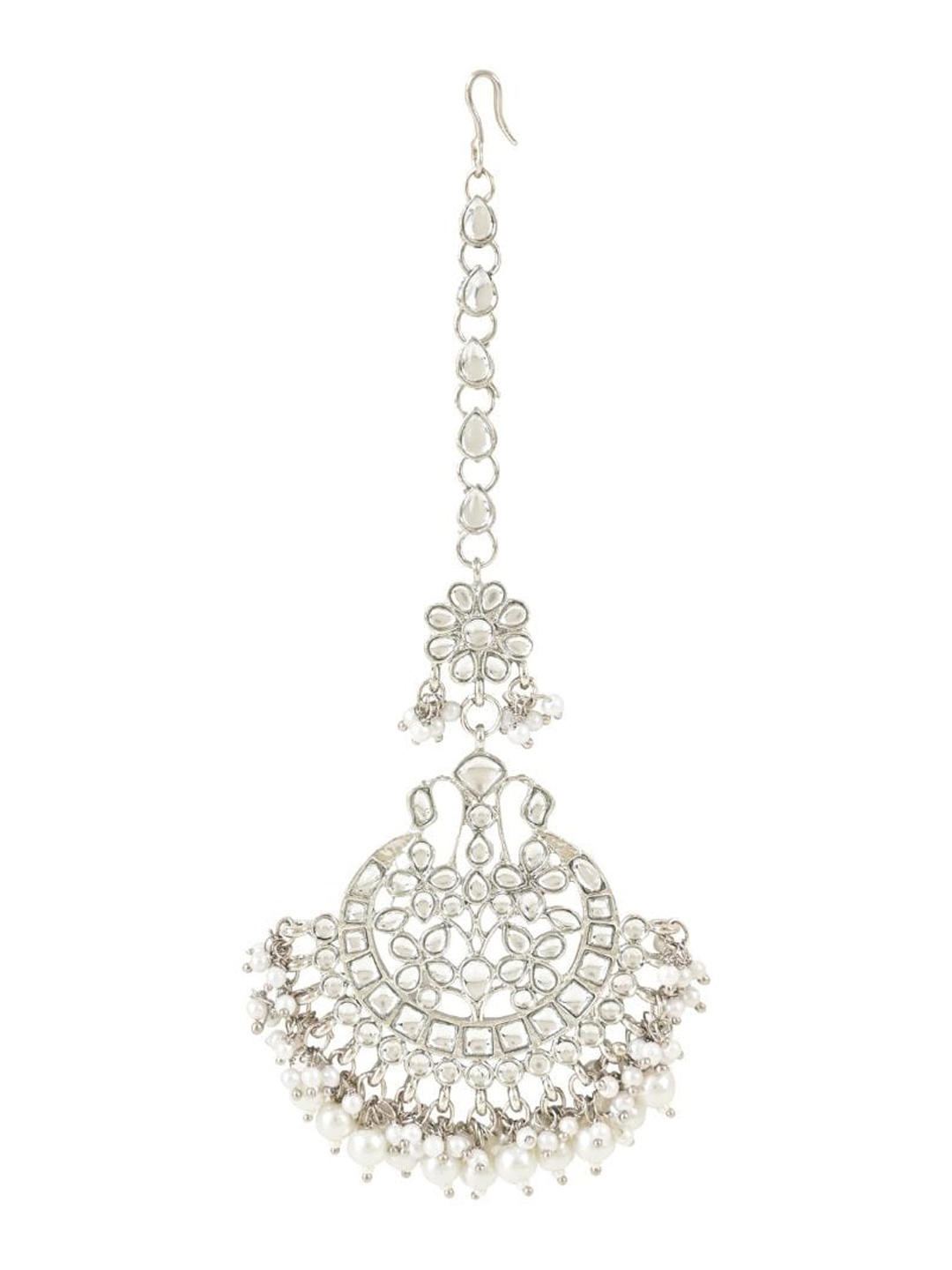 

I Jewels Silver-Plated Kundan-Studded & Beaded Maang Tikka
