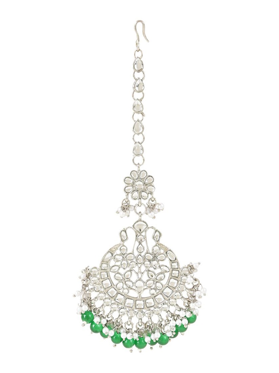 

I Jewels Silver-Plated Kundan Stone-Studded & Beaded Maang Tikka