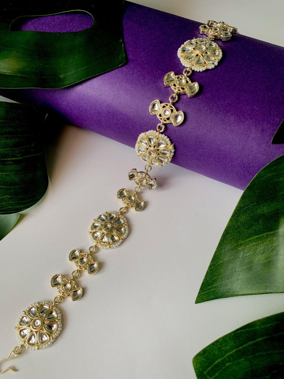 

I Jewels Gold-Plated Kundan Studded & Beaded Sheeshphool