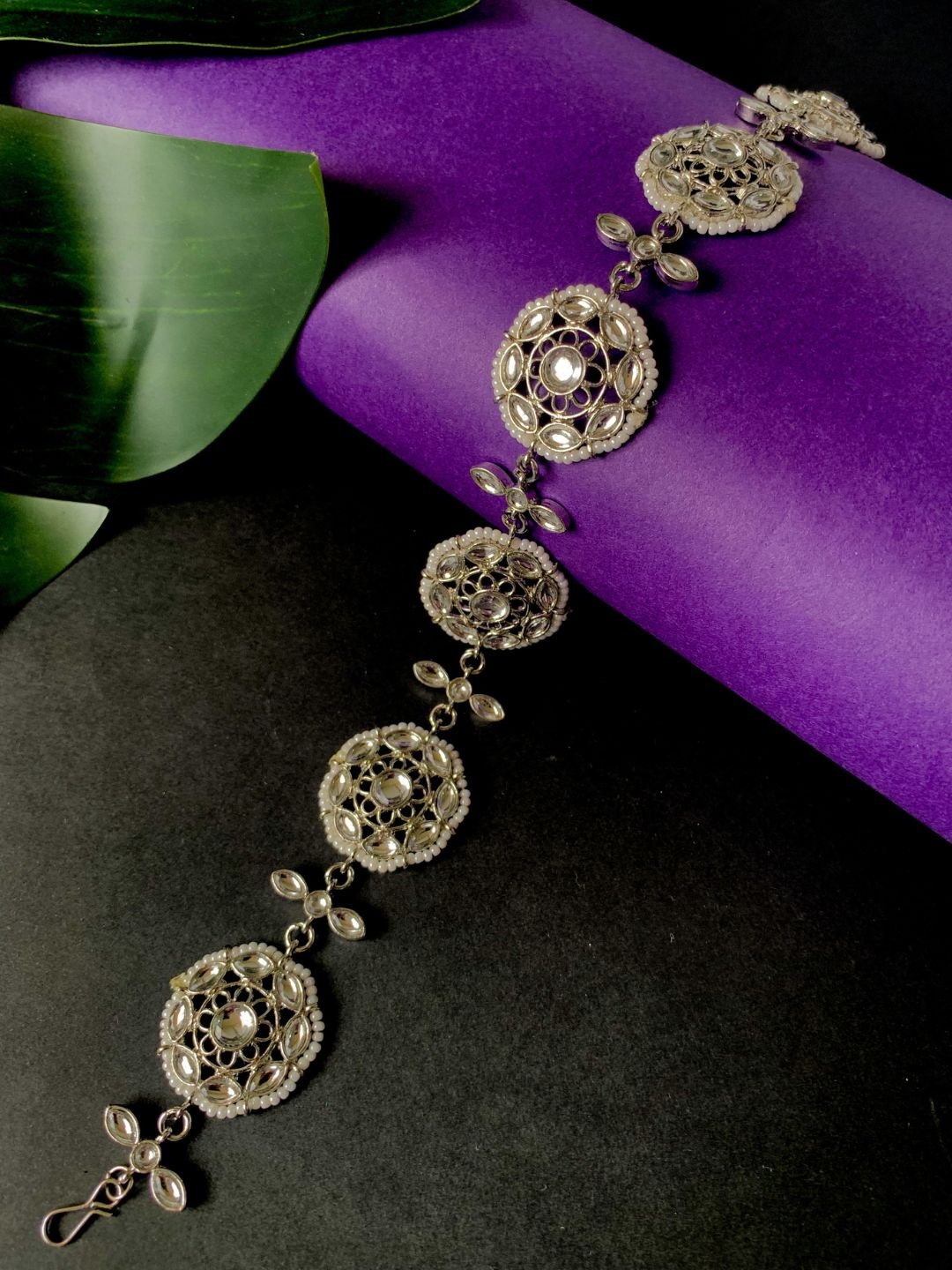 

I Jewels Silver-Plated Kundan Studded & Beaded Sheeshphool