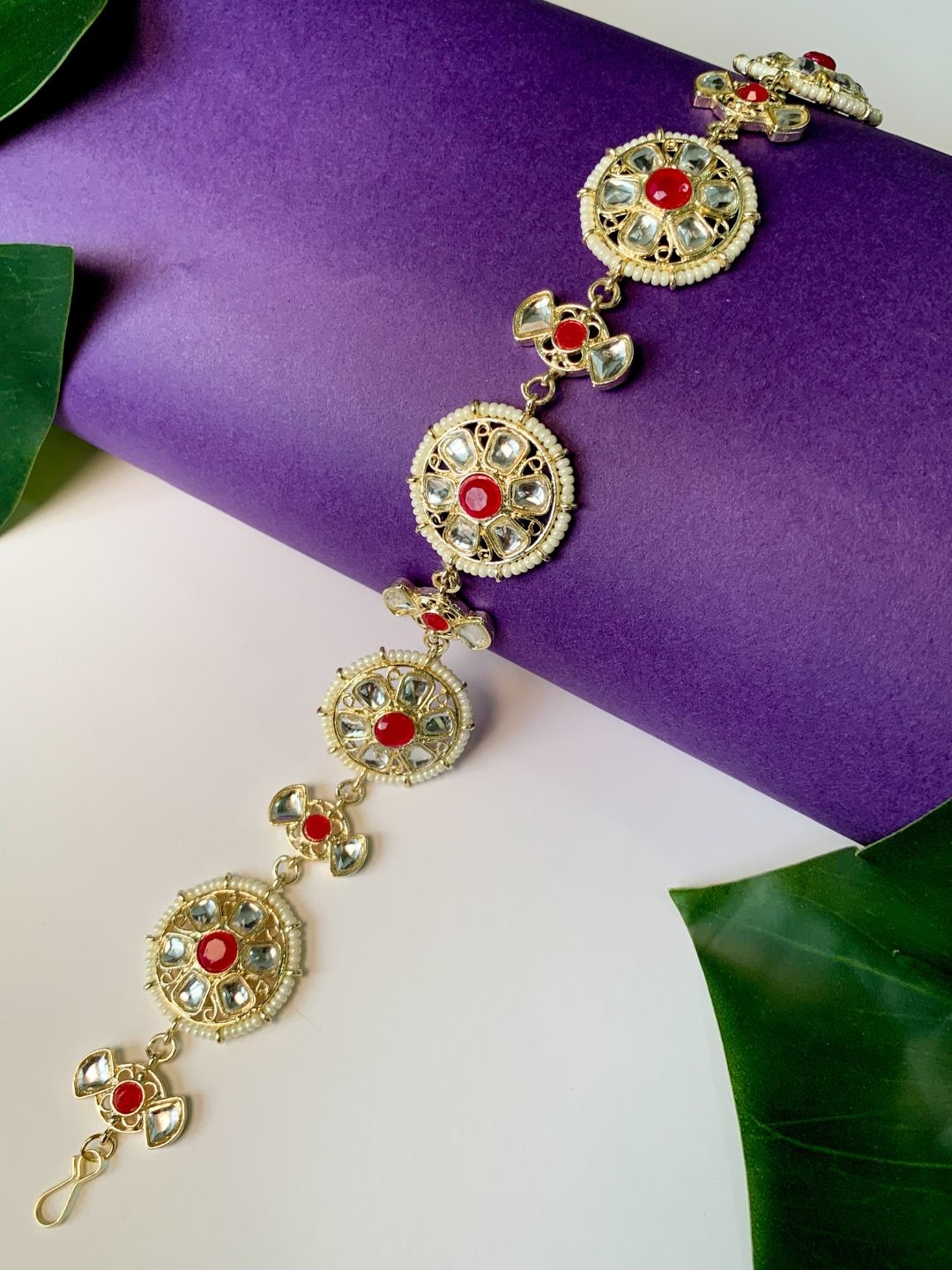 

I Jewels Gold-Plated Kundan Studded & Beaded Sheeshphool